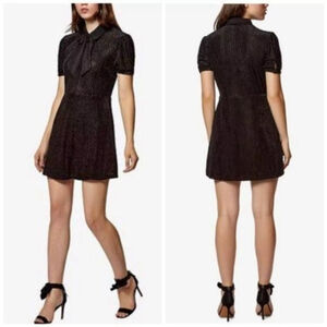 Avec Les Filles Tie Neck Velvet button down mini dress Black size Small NEW